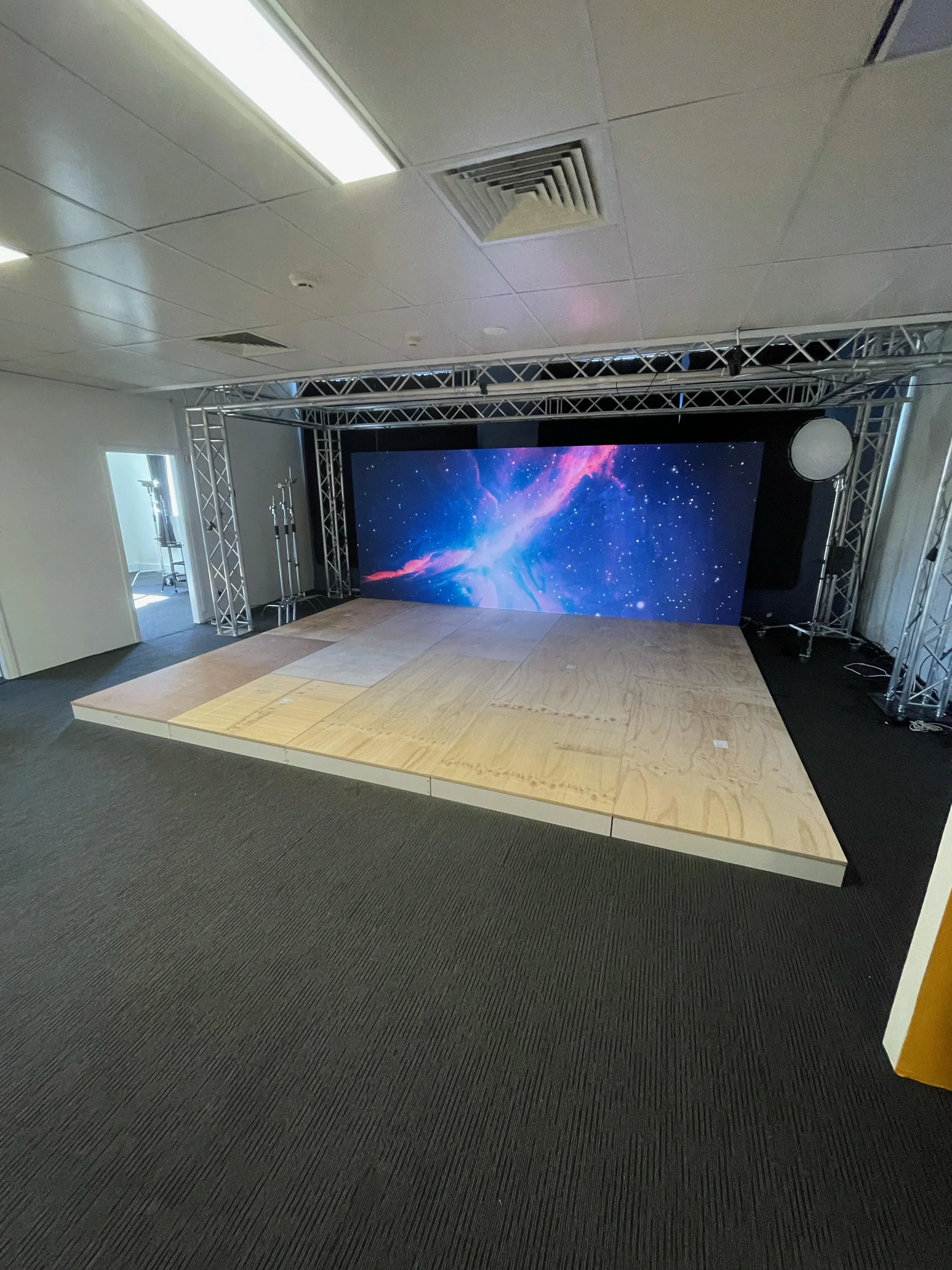 Studio stage and screen build in progress